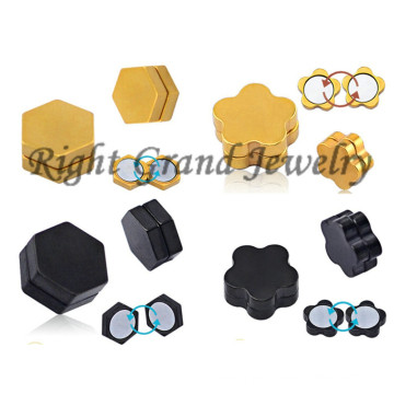 Oro plateado hexágono pendientes acero inoxidable magnético falso-magnético-perforaciones